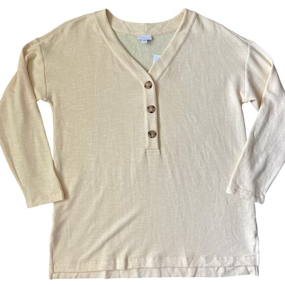J. Jill Luxe Soft Buttoned Henley V Neck Long Length Top in Sunlight Size Large - Picture 7 of 9